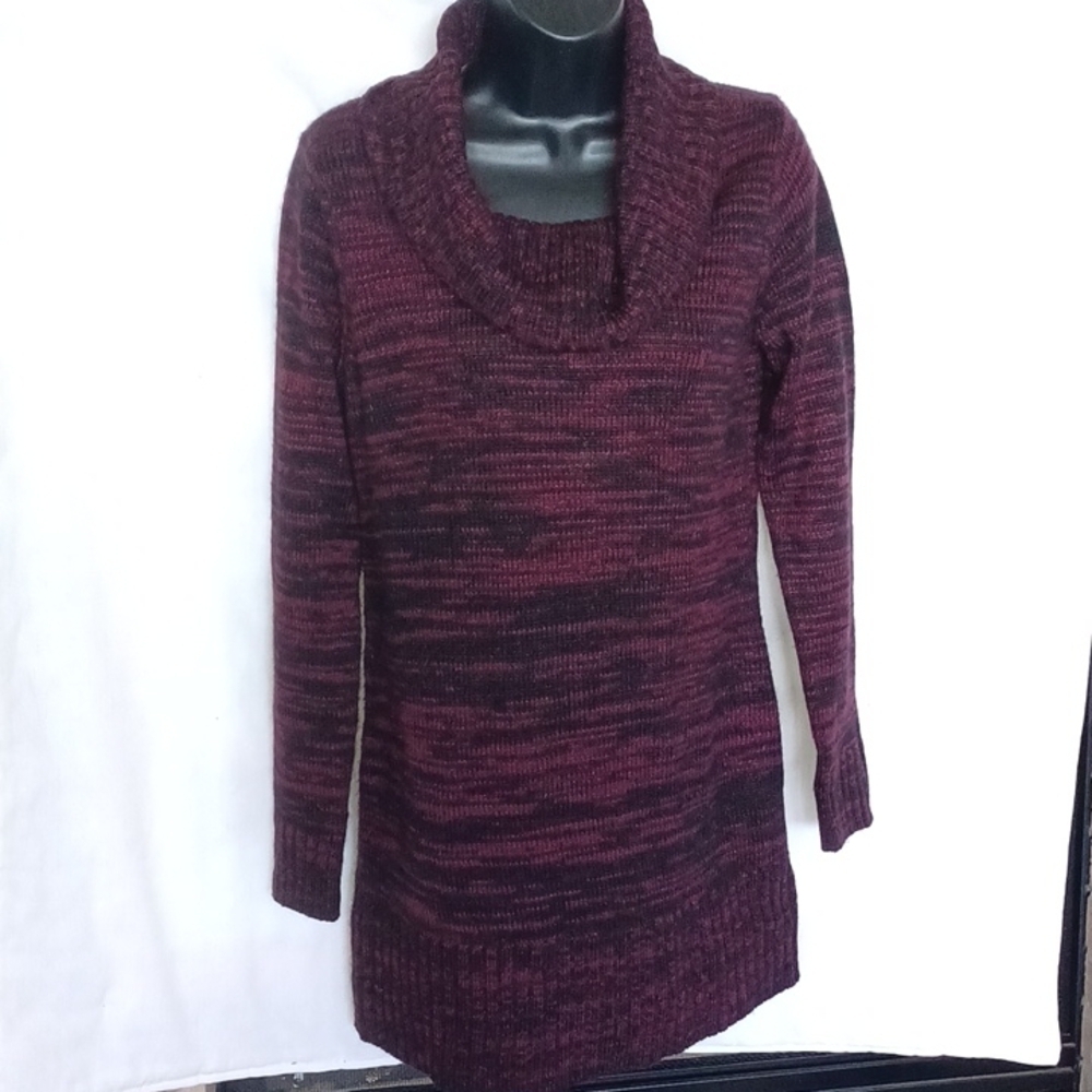 AB Studio Cowl Turtleneck Sweater Dress, black & dark pink